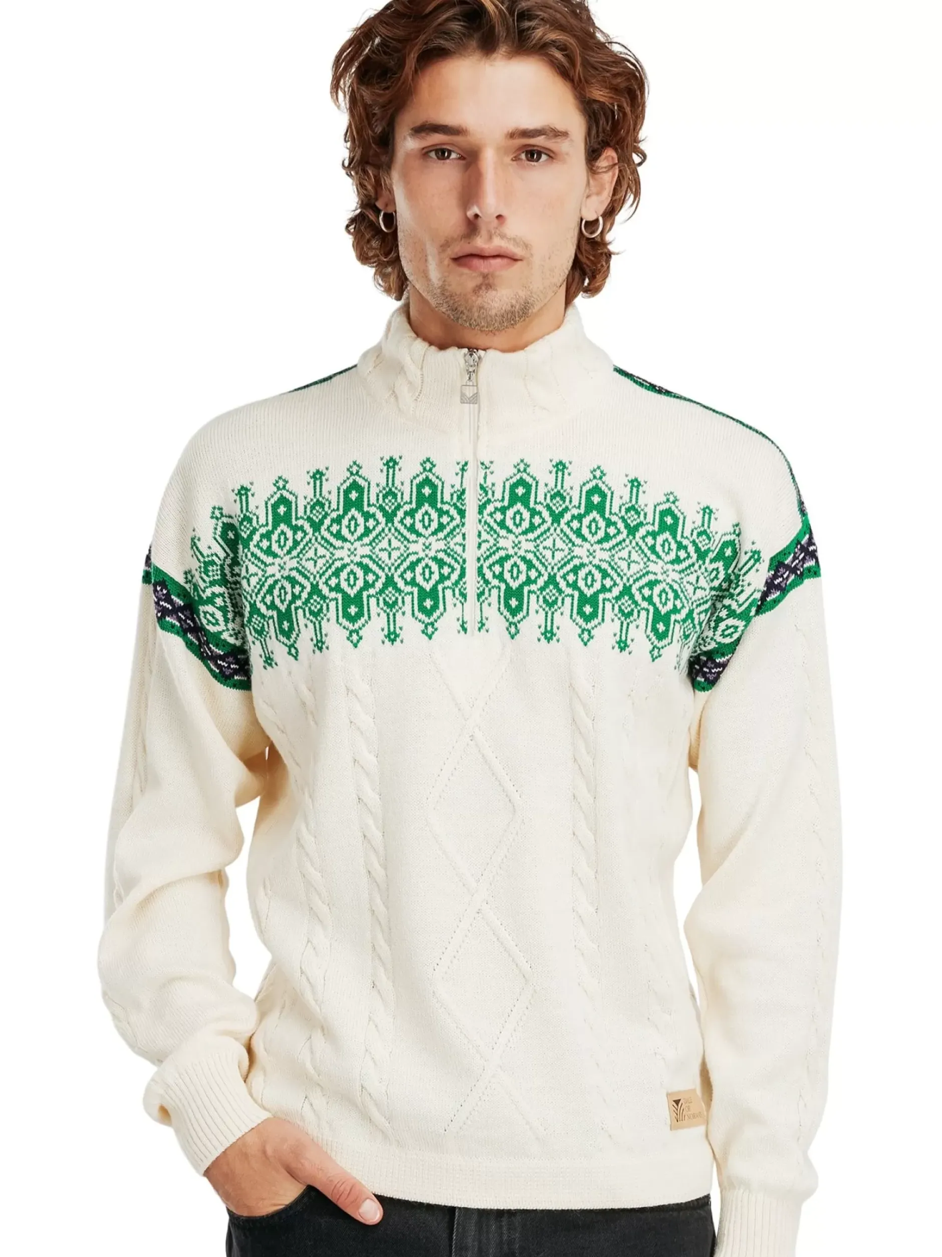 Fashion Dale of Norway Aspoy Ullgenser Herre Offwhite/Gronn