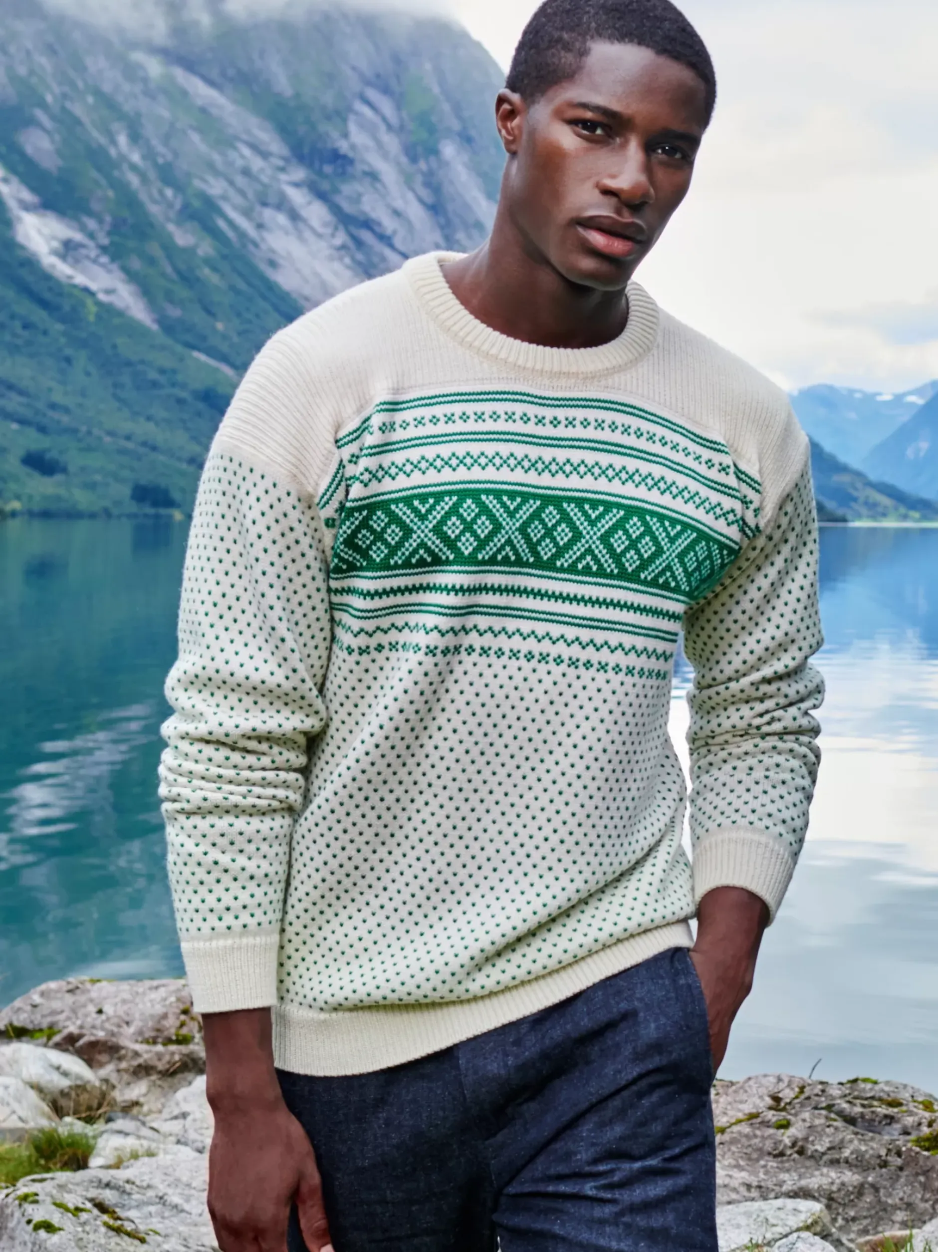 Outlet Dale of Norway Valloy Ullgenser Herre Offwhite / Lys Gronn